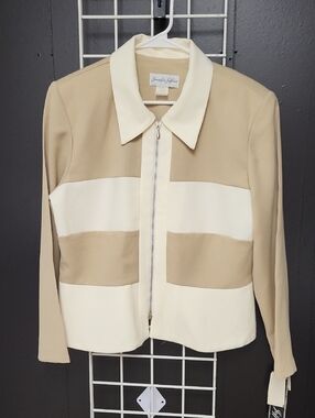 Vtg. NWT Jennifer  Jefferies 2-Tone Cream & Tan Zip Front Jacket, Size 14